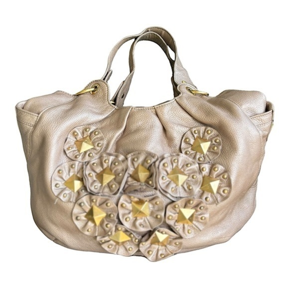 Isabella Fiore Star Stud Angie Bag Beige Bronze Leather Bag Gold with Gold Studs - Picture 1 of 11